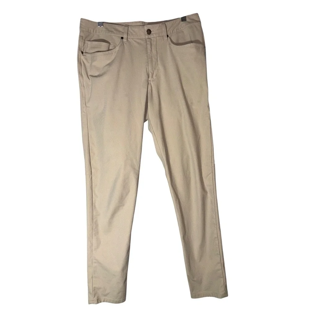 Lululemon Mens Commission‎ Slim Fit Warpstreme Pants Tan Khaki 34x32 Activewear